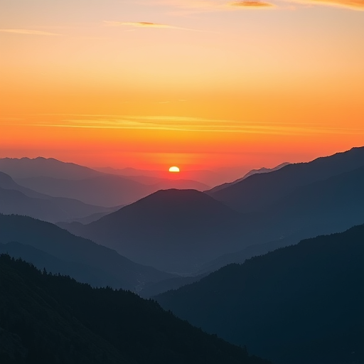 Generate a high-resolution image of a serene mountain landscape during sunrise with vibrant colors, using a DSLR camera, 24mm lens, aperture f/8, ISO 100, shutter speed 1/125 sec, with a panoramic view for enhanced depth and clarity.