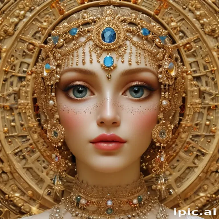 Majestic Portrait of a Woman Adorned in Intricate Golden Jewelry and ...