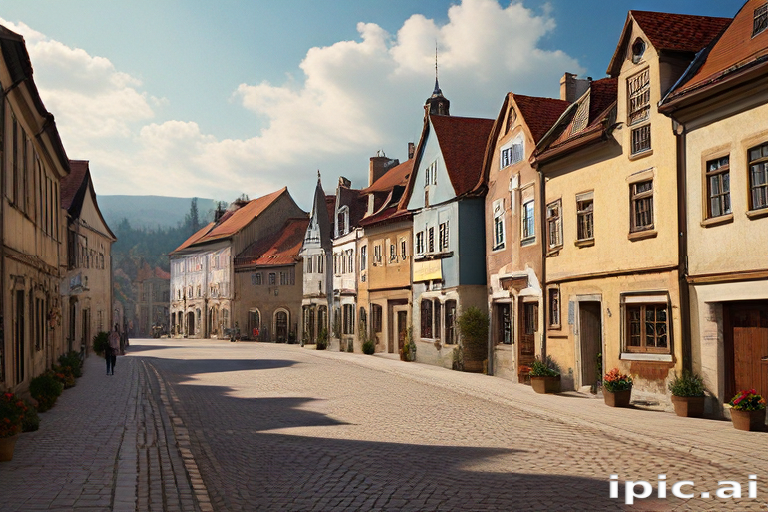 Charming Cobblestone Street Lined with Colorful Historic Buildings and ...