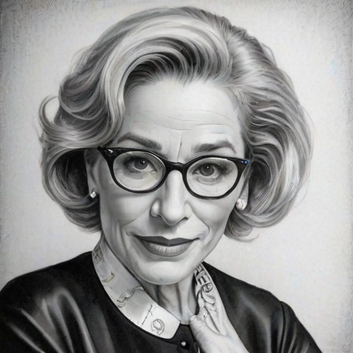 Enticing Holland Taylor, pencil sketch, portrait of Lovely woman 1955s in glasses, hair style beatnik, outline, clear lines, fine lines, 8k