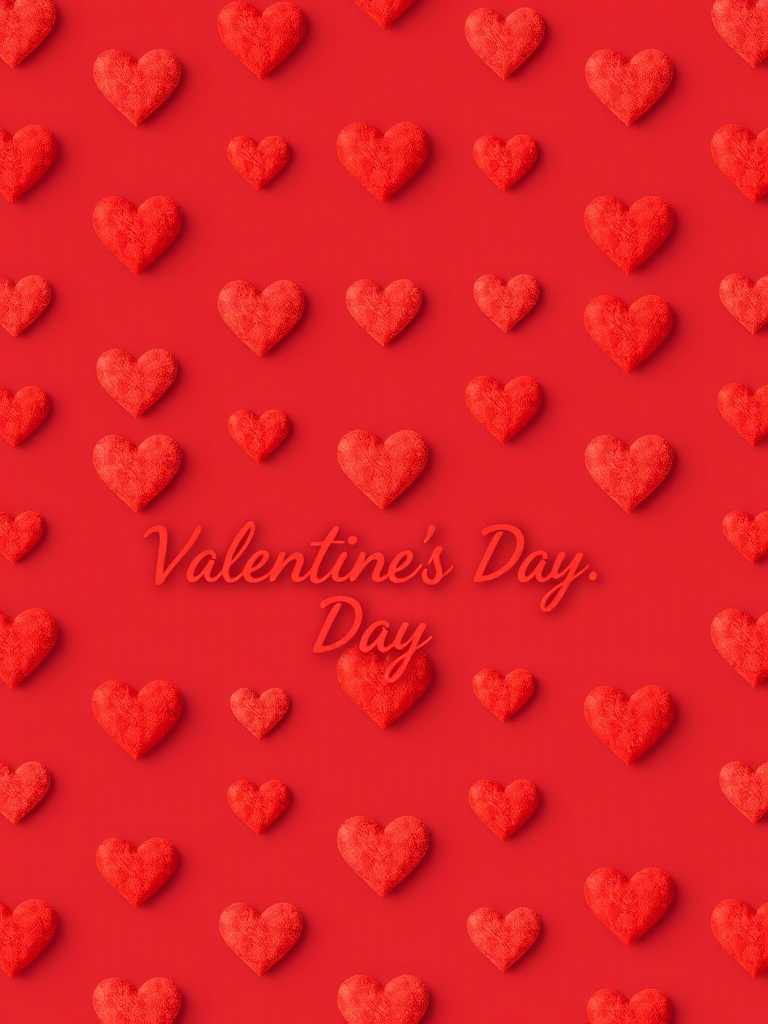 Create a high-resolution pattern background featuring repeating hearts and the text "Valentine's Day" in a warm orange color, captured with a Canon EOS R5, 50mm lens, f/2.8 aperture, ISO 100, and a soft focus style for enhanced texture and clarity.