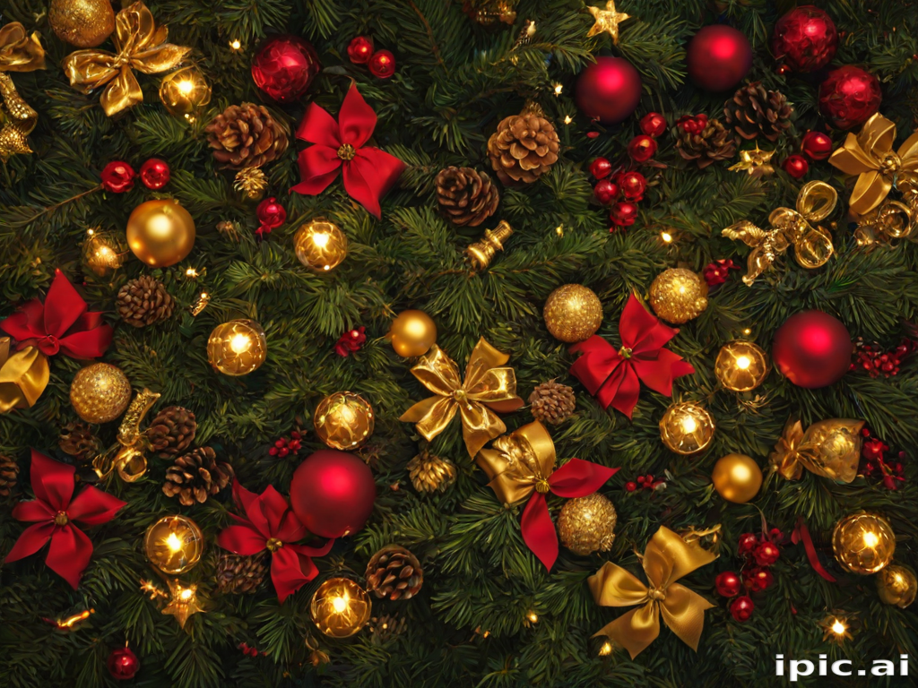 Festive Christmas Decorations Featuring Red and Gold Ornaments on ...