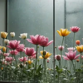 flowers behind glass wallpaper