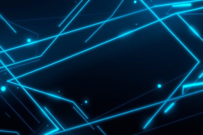 create a futuristic abstract digital background featuring blue and teal glowing lines and geometric shapes with a dark gradient, shot with a DSLR camera at f/8 aperture, ISO 100, 1/60 sec shutter speed, using a wide-angle lens in a panoramic view for enhanced clarity and depth