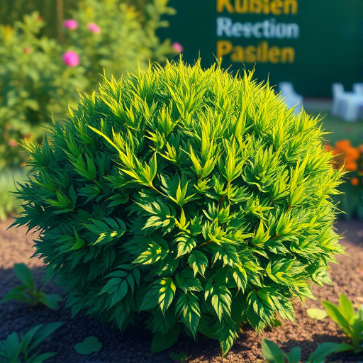 create a vibrant, detailed illustration of a lush, green bush in a garden setting, using a digital art style, high resolution, 50mm lens, f/2.8 aperture, soft lighting, and a shallow depth of field for enhanced image quality