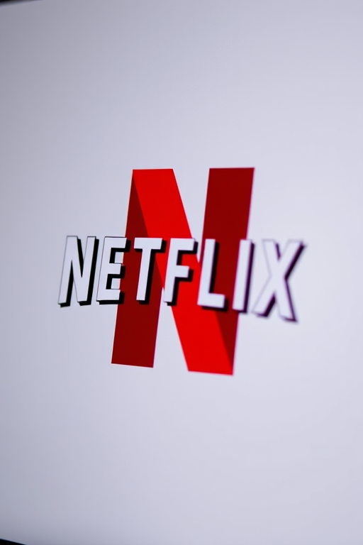 Generate an image of the Netflix logo with a high-resolution, DSLR camera shot at 50mm, f/1.8 aperture, ISO 100, with a shallow depth of field and soft background blur for enhanced focus on the logo.