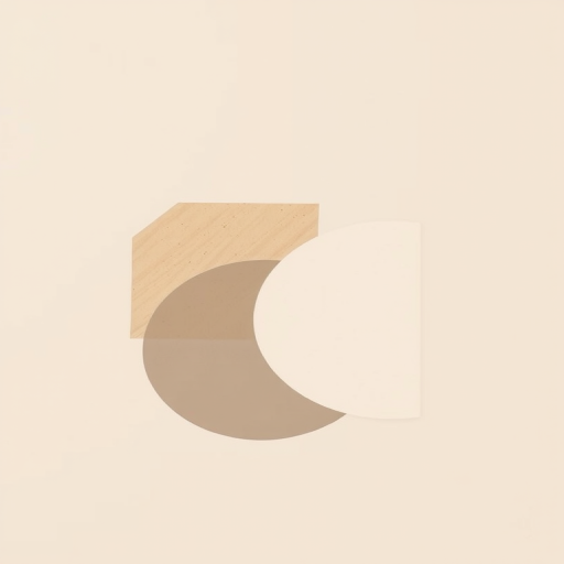 Create a minimalist abstract composition with overlapping geometric shapes in neutral tones such as beige, taupe, and gray against a soft beige background, captured with a DSLR camera, 50mm lens, f/2.8 aperture, natural lighting, and a focused depth of field.