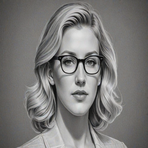 Elegant Ellie Goulding, pencil sketch, portrait of Graceful woman 1946s in glasses, hair style beatnik, outline, clear lines, fine lines, 8k