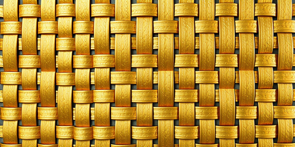 Create a high-resolution image of a golden woven tile pattern, taken with a DSLR camera at f/11, 1/125s, ISO 100, using a macro lens for detailed texture, and a top-down view for uniformity.