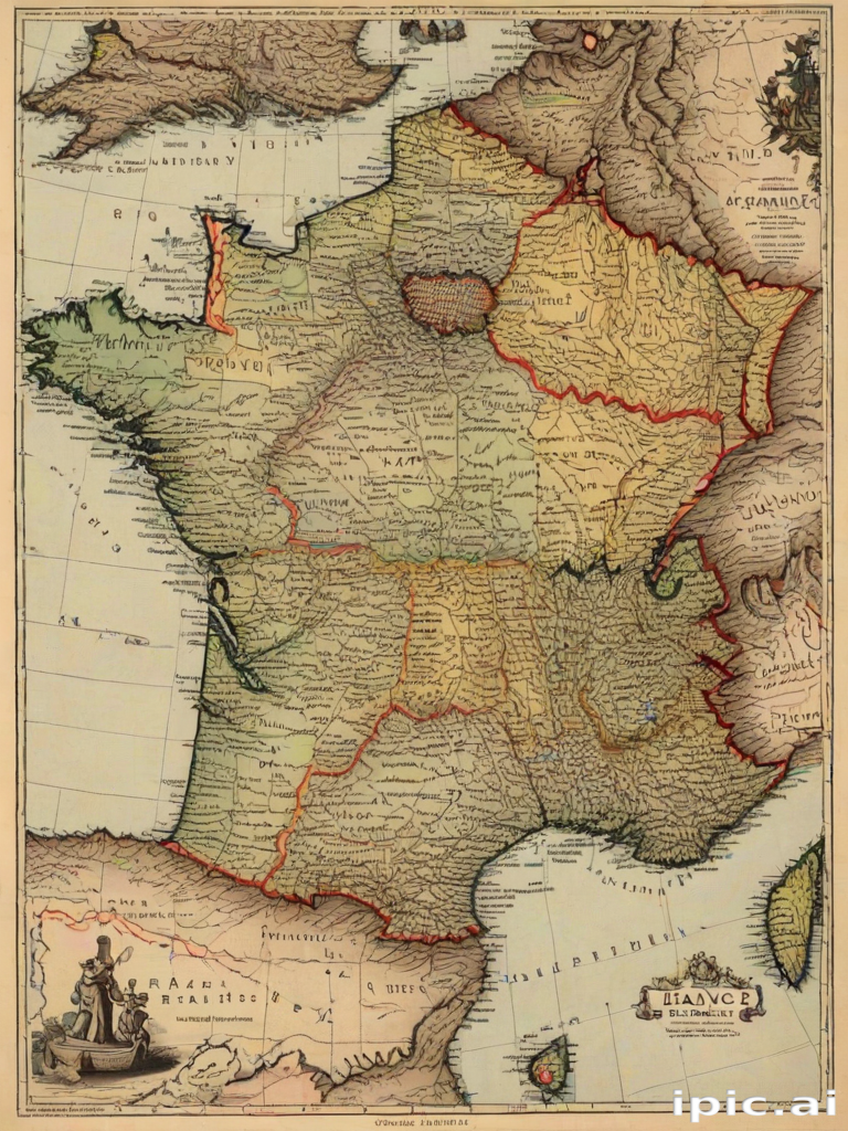 Detailed Historical Map of France Showcasing Regions and Geographic ...