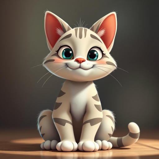 Create a digital illustration of a cute cartoon cat with exaggerated features, sitting down, using a Canon EOS 5D Mark IV camera with a 50mm f/1.8 lens, at an aperture of f/2.8, ISO 100, and natural lighting for a soft focus effect.