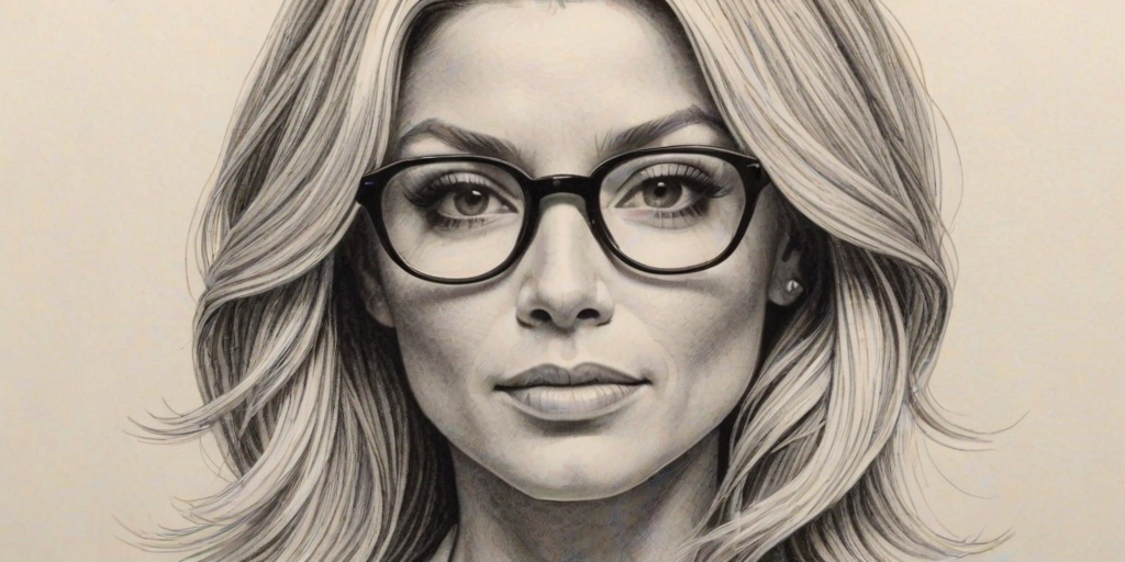 Alluring Kelly Ripa, pencil sketch, portrait of Lovely woman 1971s in glasses, hair style beatnik, outline, clear lines, fine lines, 8k