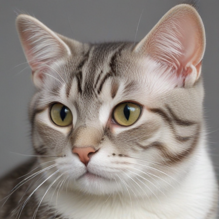 A Close-Up Portrait of a Beautiful Silver Tabby Cat with Striking Features.