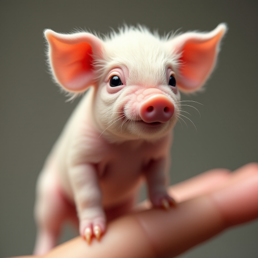 An extremely hyper-realistic baby pig, its whole body fits perfectly in someone's finger. The baby pig has rare colors and is extremely adorable. The baby pig is extremely cute, making it eye-catching when enlarged. And standing on 2 legs