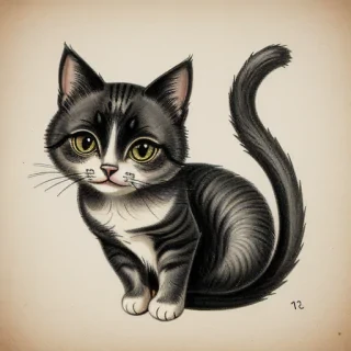 vintage cat drawing