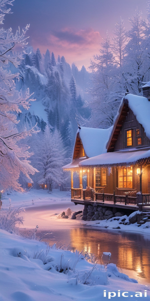 Cozy Winter Cabin Nestled Among Snow-Covered Trees at Dusk