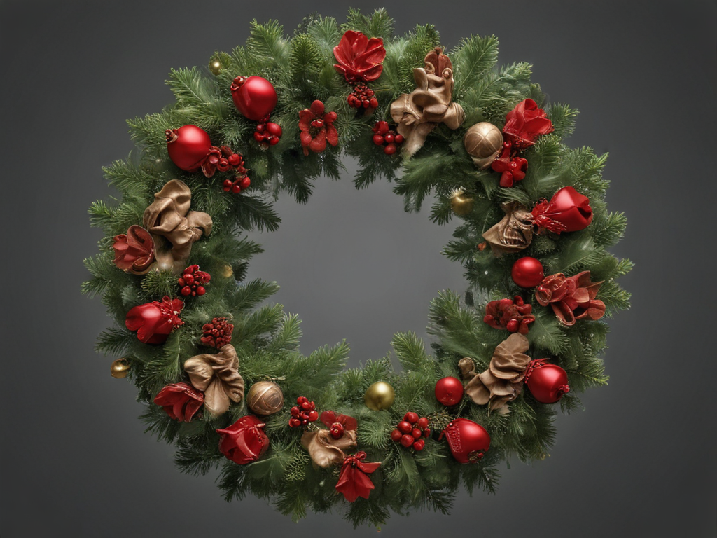 Elegant Christmas Wreath Adorned with Red and Gold Decorations for the ...