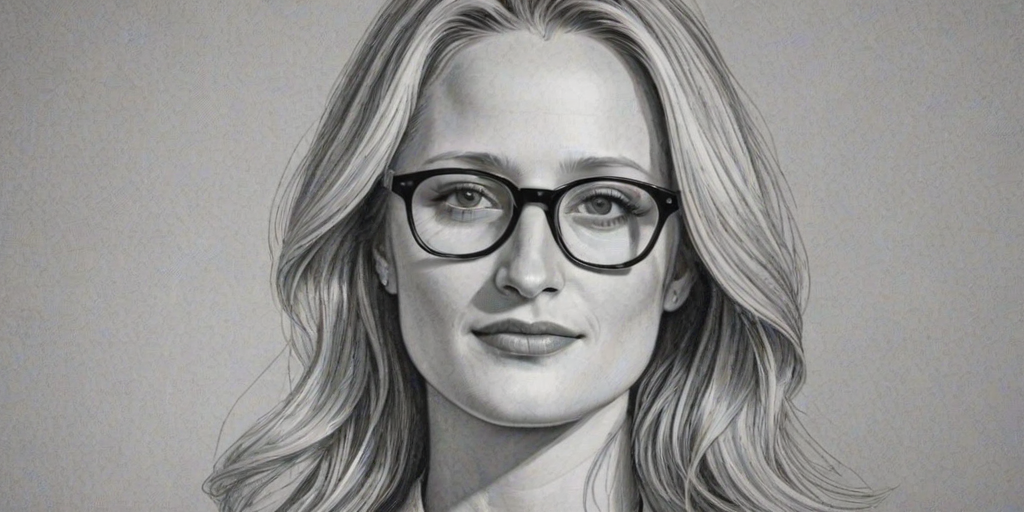 Fascinating Mamie Gummer, pencil sketch, portrait of Comely woman 1975s in glasses, hair style beatnik, outline, clear lines, fine lines, 8k