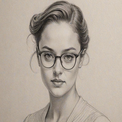 Exquisite Ashleigh Barty, pencil sketch, portrait of Exquisite woman 1951s in glasses, hair style beatnik, outline, clear lines, fine lines, 8k