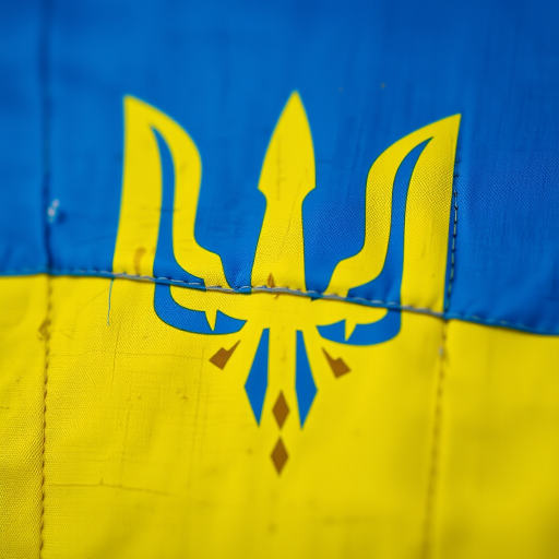 Create a high-resolution close-up image of the Ukrainian flag with a textured finish, using a DSLR camera, aperture f/8, ISO 100, 50mm lens, natural lighting.