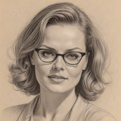 Delightful Belinda Carlisle, pencil sketch, portrait of Enchanting woman 1939s in glasses, hair style beatnik, outline, clear lines, fine lines, 8k