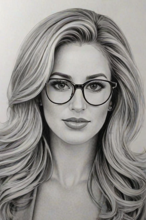 Comely Kim Zolciak, pencil sketch, portrait of Dazzling woman 1943s in glasses, hair style beatnik, outline, clear lines, fine lines, 8k