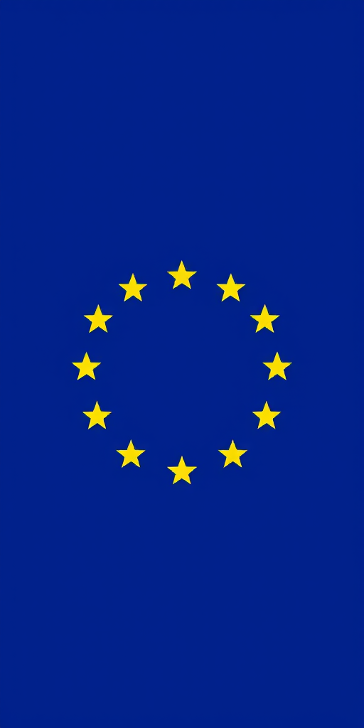 Create an image of the European Union flag with a crisp blue background and a circle of stars, using a DSLR camera with a 50mm lens, aperture set to f/2.8, ISO 100, shot in landscape orientation.