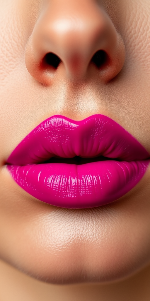 Vivid magenta woman lips with ultra-matte finish, making a bold statement and exuding confidence