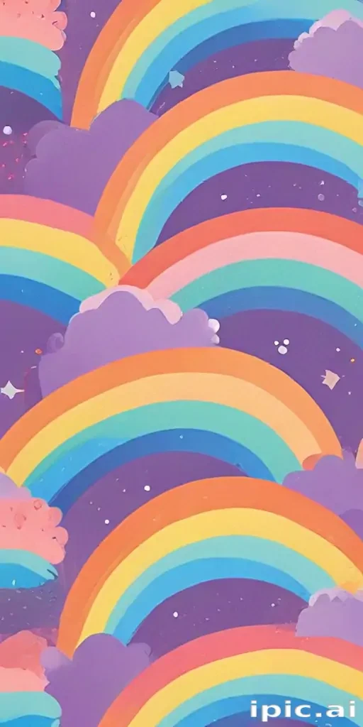 Vibrant Rainbow Arcs Dancing Across a Dreamy Purple Sky Background