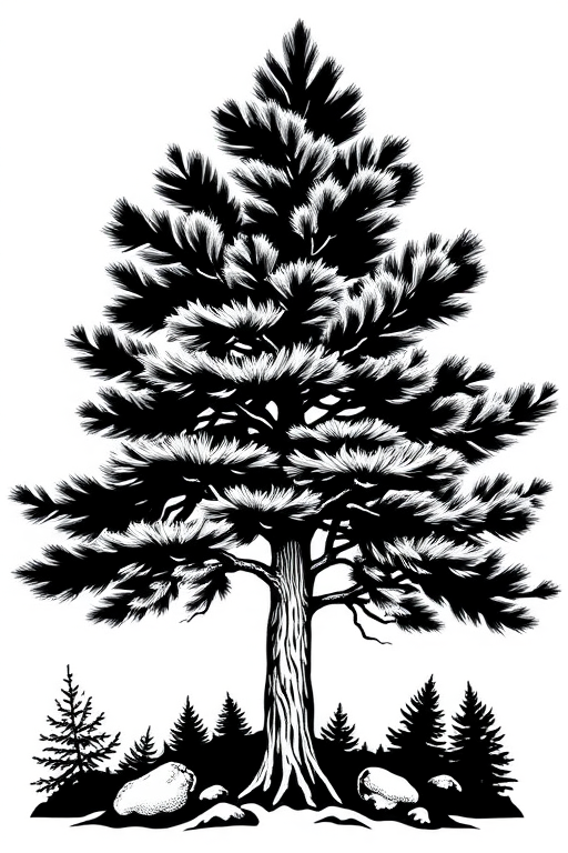 black and white pine tree clipart