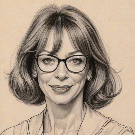 Wonderful Allison Janney, pencil sketch, portrait of Fetching woman 1927s in glasses, hair style beatnik, outline, clear lines, fine lines, 8k