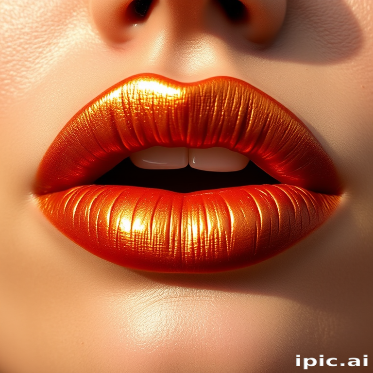 Metallic bronze lips with a rich, warm undertone, perfect for creating a sun-kissed, goddess-like appearance