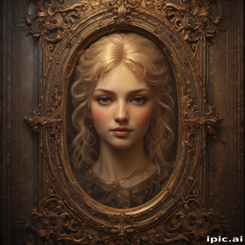 Elegant Portrait of a Young Woman Framed in Ornate Vintage Frame