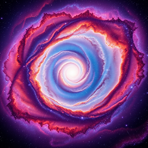 Create a vibrant image of a galaxy swirl with vivid colors, using a wide-angle lens, f/2.8 aperture, ISO 400, 20-second exposure, in a digital photography style with an astrophotography camera setup.