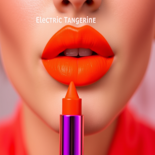 Neon orange lip stain with a matte finish, called "Electric Tangerine," providing a vibrant pop of color that lasts all day