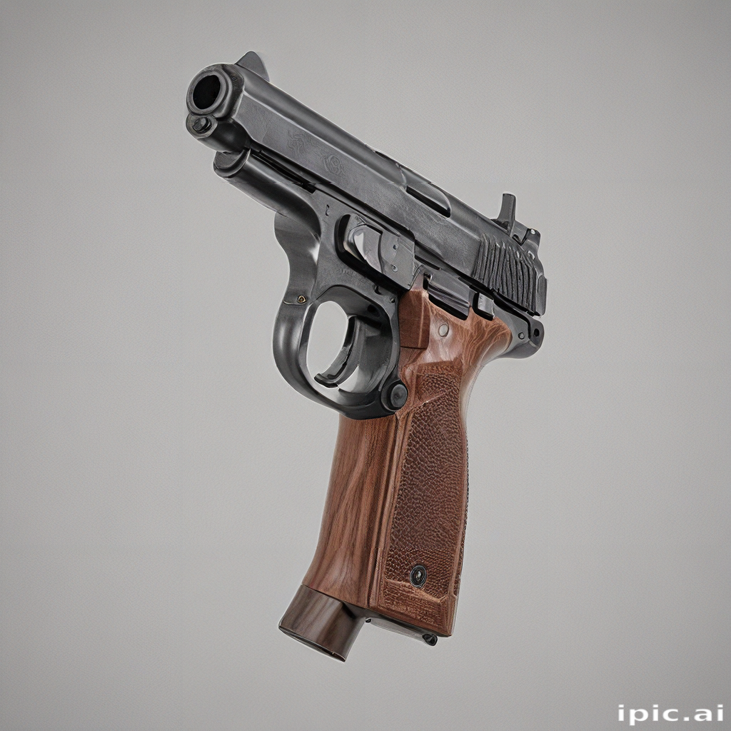 A Detailed View of a Modern Handgun with Wooden Grip Design.