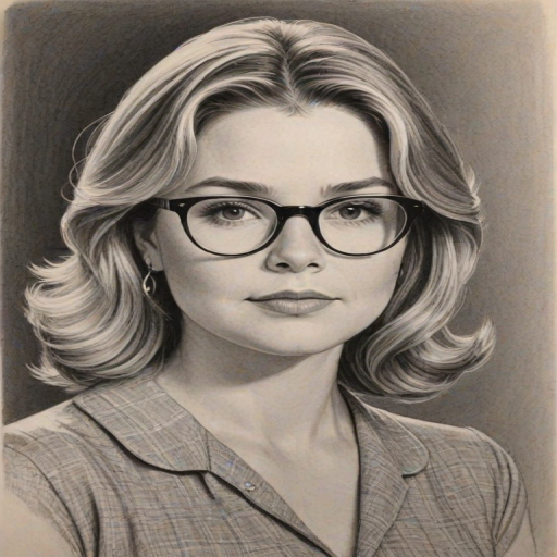 Wonderful Jenna Bush Hager, pencil sketch, portrait of Bewitching woman 1950s in glasses, hair style beatnik, outline, clear lines, fine lines, 8k