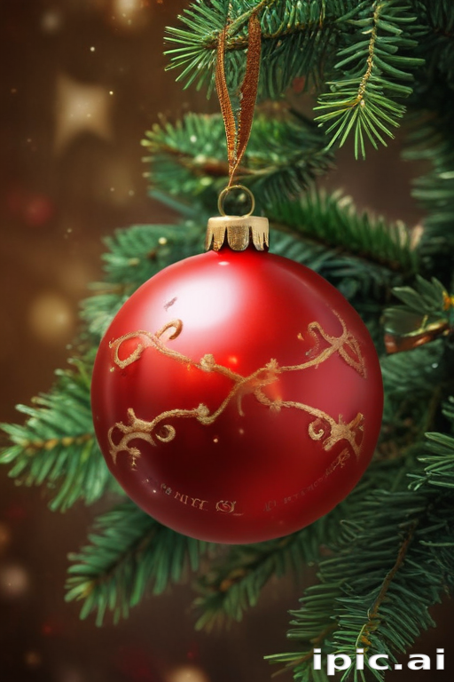 Beautiful Red Christmas Ornament Hanging on a Festive Pine Tree