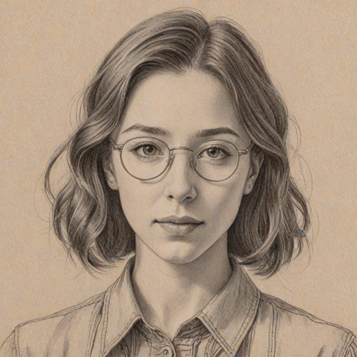 Resplendent Katelyn Nacon, pencil sketch, portrait of Magnificent woman 1929s in glasses, hair style beatnik, outline, clear lines, fine lines, 8k