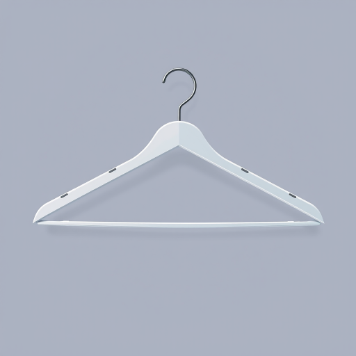 Create a high-resolution illustration of a clothes hanger, using a DSLR camera with f/2.8 aperture, ISO 100, 50mm lens, shot from a slight overhead angle to highlight its shape, enhanced with soft ambient lighting for a clean and modern look.