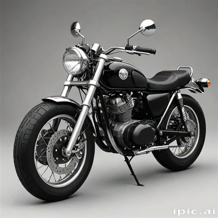 Sleek Black Motorcycle with Classic Design and Chrome Accents on Display.