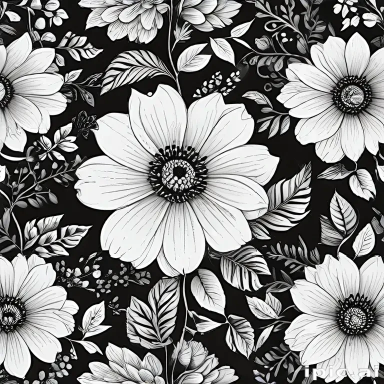 Elegant Black and White Floral Pattern Featuring Beautiful Anemone ...