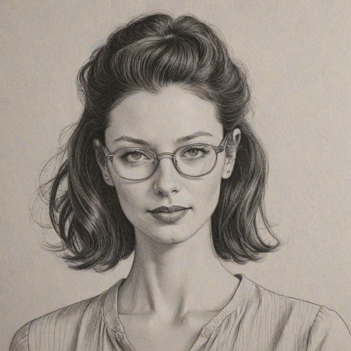 Enticing Caitriona Balfe, pencil sketch, portrait of Appealing woman 1952s in glasses, hair style beatnik, outline, clear lines, fine lines, 8k