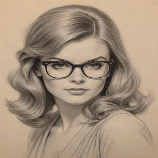Gorgeous Ann-Margret, pencil sketch, portrait of Fetching woman 1920s in glasses, hair style beatnik, outline, clear lines, fine lines, 8k