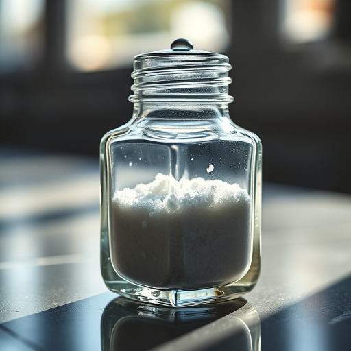Create a hyper-realistic image of a glass salt shaker with detailed reflections and textures, shot with a Canon EOS R5 at f/2.8, ISO 100, 50mm lens in soft natural lighting from a 45-degree angle.