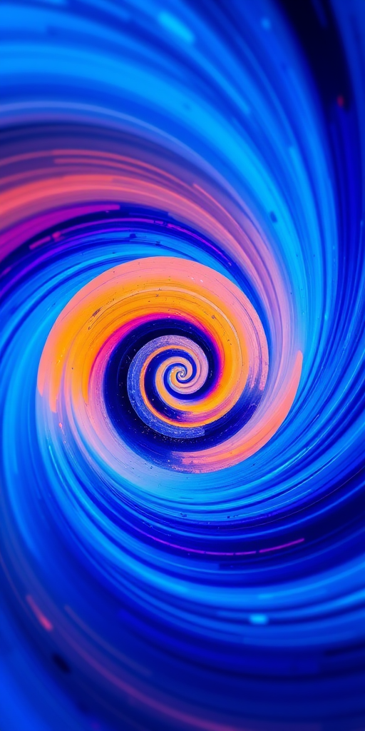 Create a vibrant abstract image of a blue spiral pattern, captured with a DSLR camera at f/8 aperture, ISO 100, 1/60 sec shutter speed, using a wide-angle lens at 24mm, in a high-resolution style for enhanced detail.