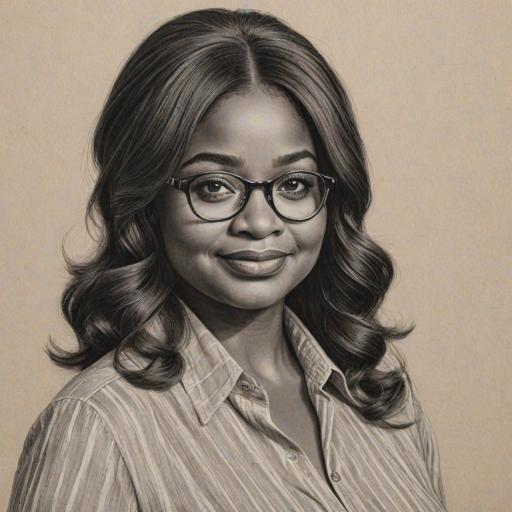 Stunning Octavia Spencer, pencil sketch, portrait of Fascinating woman 1971s in glasses, hair style beatnik, outline, clear lines, fine lines, 8k