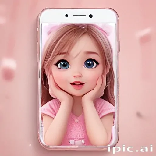 Charming Digital Character with Big Eyes and Playful Expression on Phone