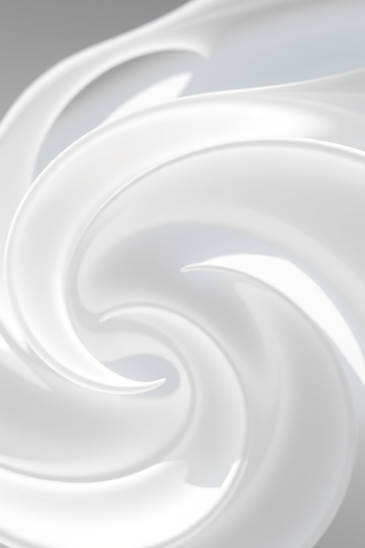 Create an abstract image with smooth white swirling patterns, natural lighting, soft focus, shot with a DSLR camera at f/2.8, ISO 100, with a lens of 50mm and a slight tilt-up view to enhance depth.