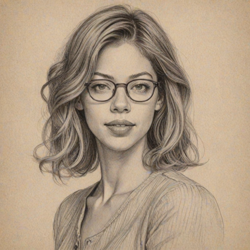Enchanting Analeigh Tipton, pencil sketch, portrait of Delightful woman 1934s in glasses, hair style beatnik, outline, clear lines, fine lines, 8k